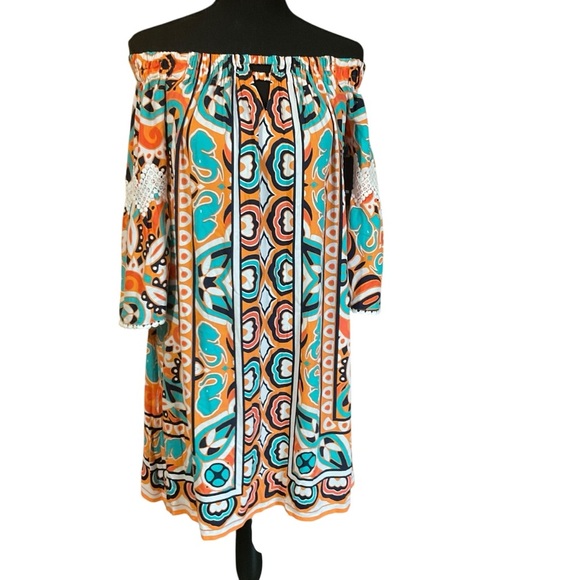 Crown & Ivy Off-Shoulder Boho Print Dress Size XS - Picture 2 of 10